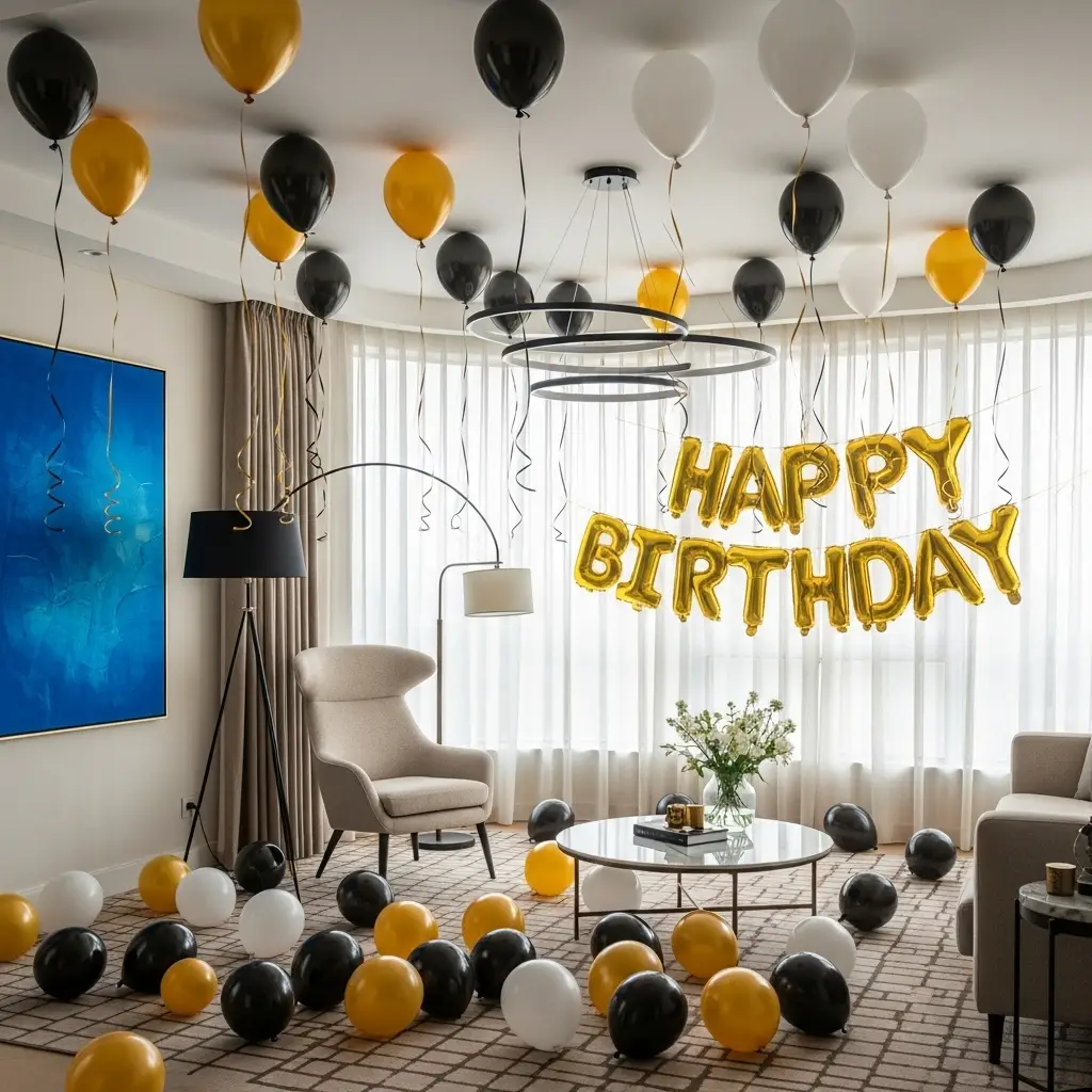 Elegant Gold and Black Birthday Balloons